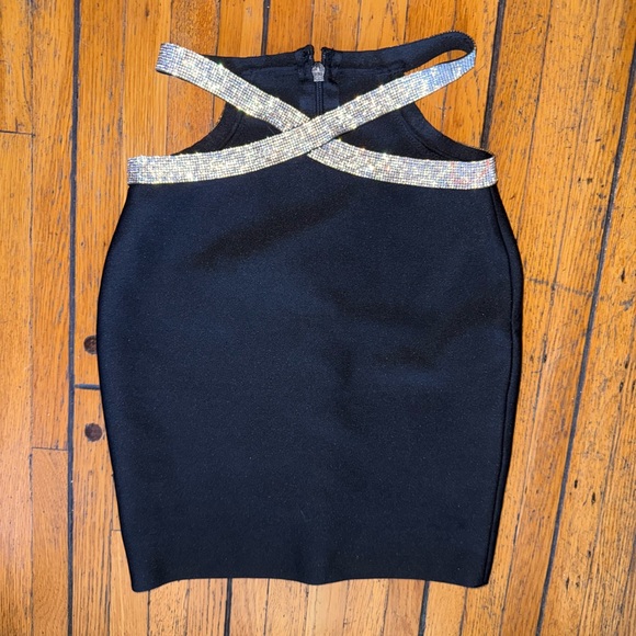 Black bandage skirt with rhinestoneStraps - Picture 1 of 4